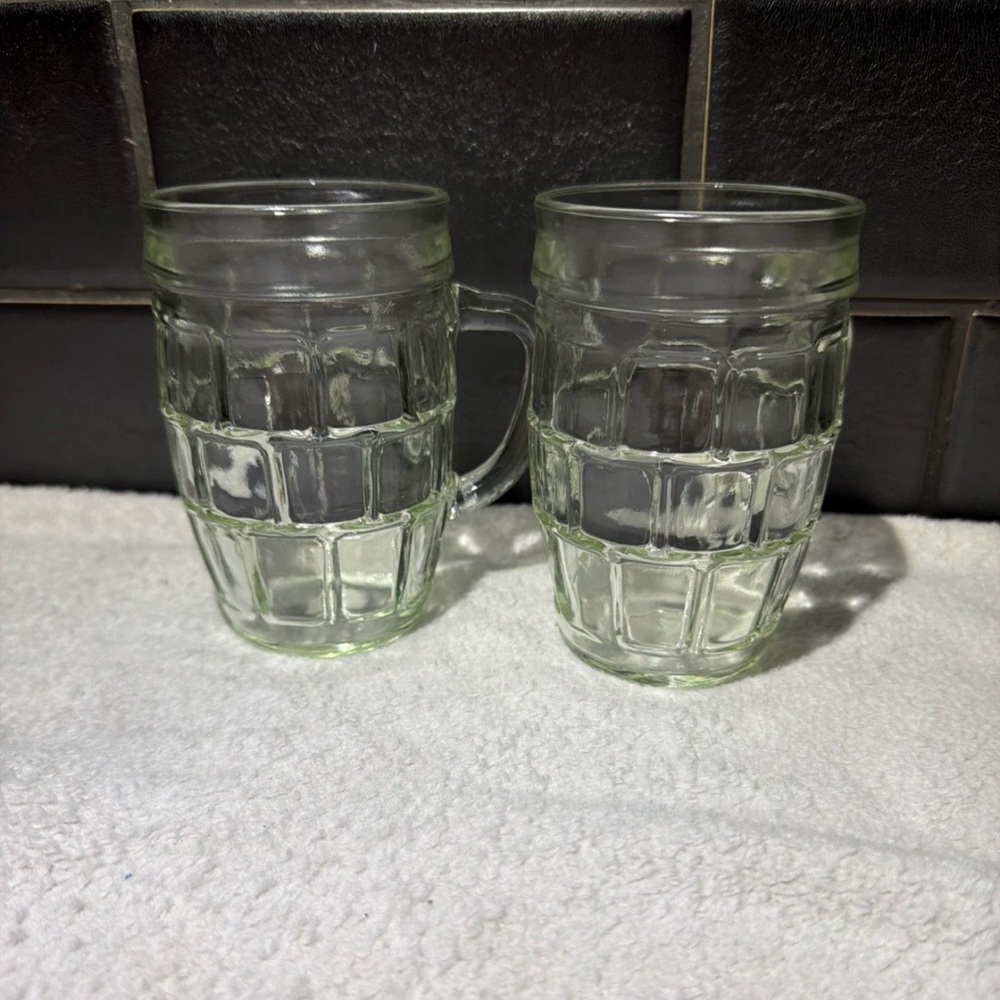 Clear Glass Dimpled Barrel Mug with Handle- Set Of 2